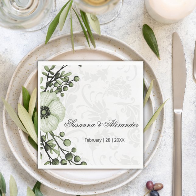 Grönt Boho Berry Wandan Damask Wedding Pappersservett (Skapare uppladdad)
