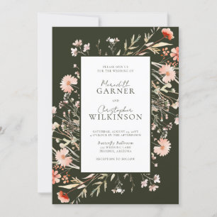 Grönt Boho-Blommigtens inbjudan till fotobröllop