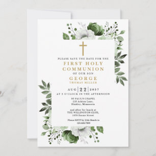 Grönt Boho Blommotiv Första Nattvarden Spara Datumet