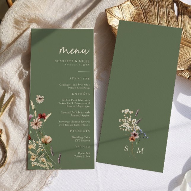 Grönt Boho Bröllop Menu Meny (Green Boho Wedding Menu
)