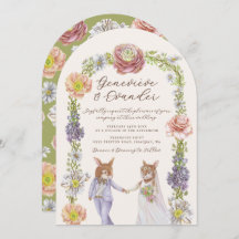 Grönt Boho Bunny Kärlek Watercolor Blommigt Bröllo