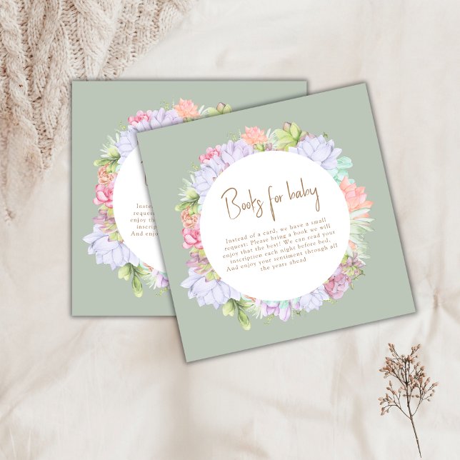 Grönt Boho Cactus Desert Bokar for Baby Shower Tilläggskort (Green Boho Cactus Desert Books For Baby Shower Enclosure Card)