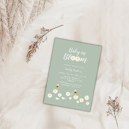 Grönt Boho Daisy Blommigt Baby i blodomställning Inbjudningar
