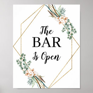 Grönt Boho Glitter Ram Öppen Bar Meny Skylt