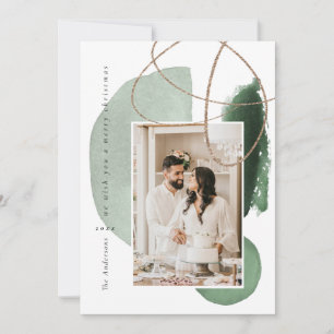 Grönt Boho Modern Geometric Photo Helgdag Card Julkort