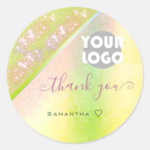 Grönt Boho Natural Ombre Glitter Rain Tack Runt Klistermärke