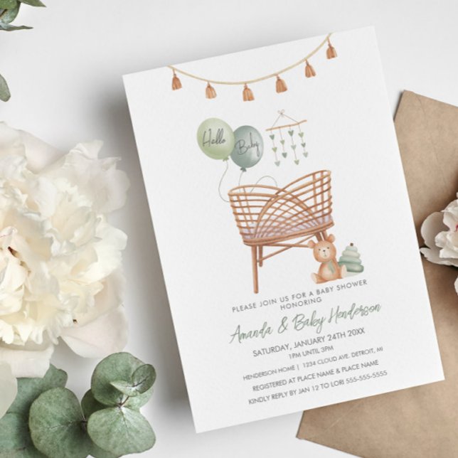 Grönt Boho Nursery Boho Baby Shower-inbjudan Inbjudningar (Skapare uppladdad)