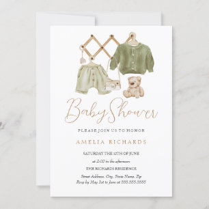Grönt Boho Nursery Decor Baby Shower Inbjudningar