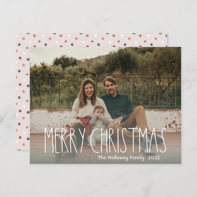 Grönt Boho Polka Dot-Fullt Jul Photo Julkort (Fram/baksida)
