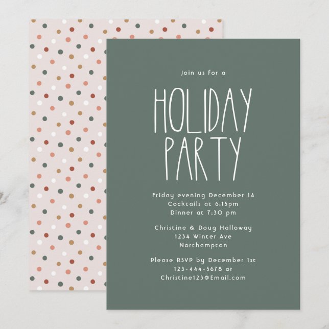 Grönt Boho Polka Dot jul Party Inbjudningar (Fram/baksida)