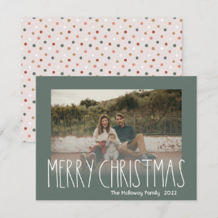 Grönt Boho Polka-prickade fotfoto till julklapp Julkort