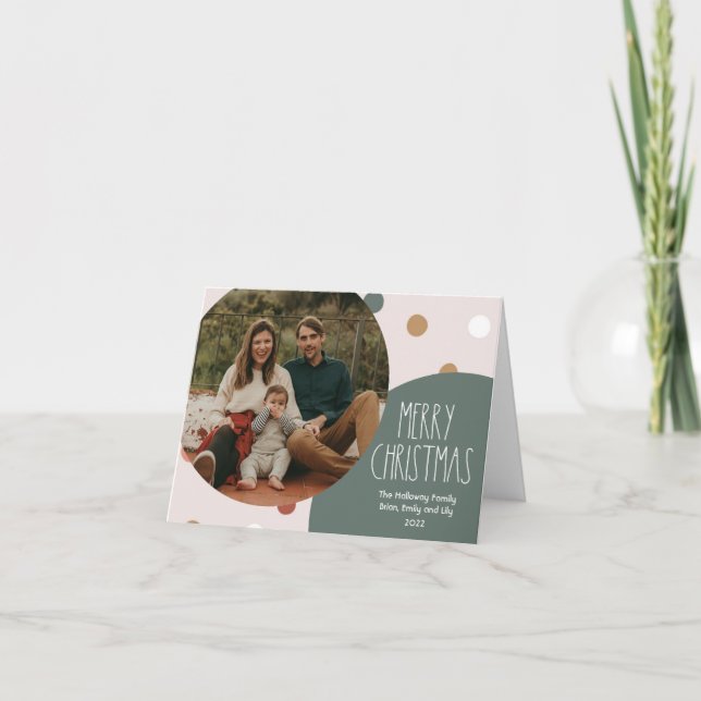 Grönt Boho Polka-pricken jul-foto med ett foto Helgkort (Framsida)