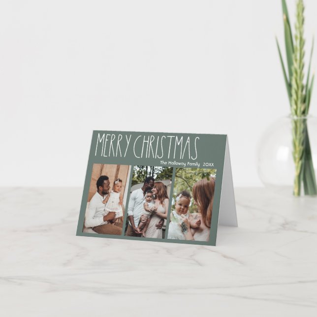Grönt Boho Polka-pricken trefotomappad jul Helgkort (Framsida)