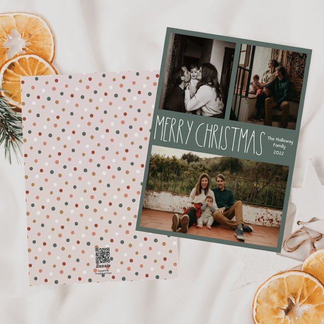 Grönt Boho Polka, tre foto vid jul Julkort (Skapare uppladdad)