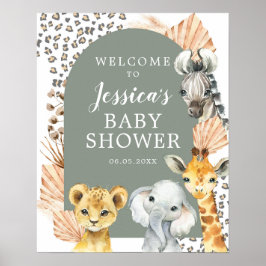 Grönt Boho Safari Oh Boy Baby Shower Välkomstskylt Poster