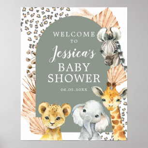 Grönt Boho Safari Oh Boy Baby Shower Välkomstskylt Poster