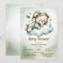 Grönt Boho Sleeping Nalle Cute Baby Shower