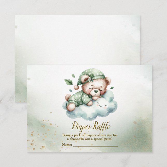 Grönt Boho Sleeping Nalle Cute Baby Shower Tilläggskort (Fram/baksida)