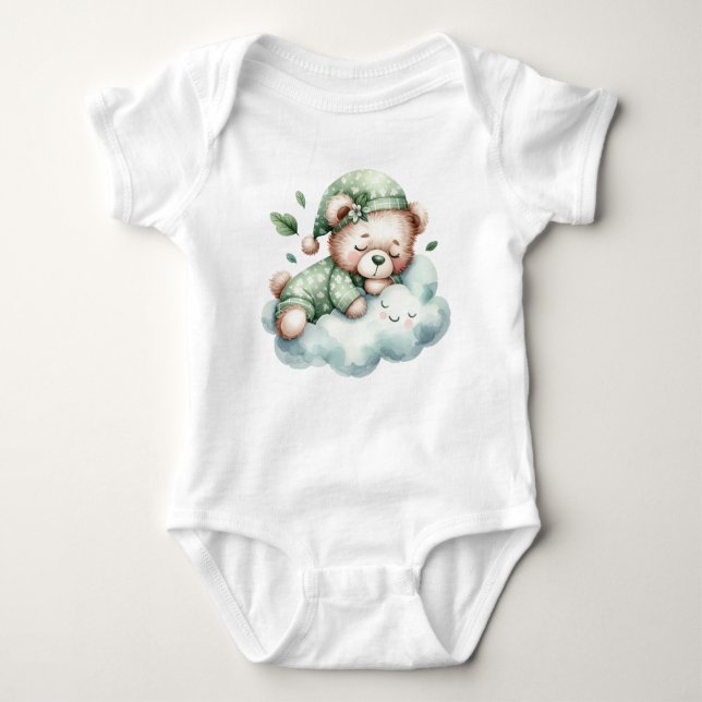 Grönt Boho Sleeping Nalle Cute Elegant T Shirt (Framsida)