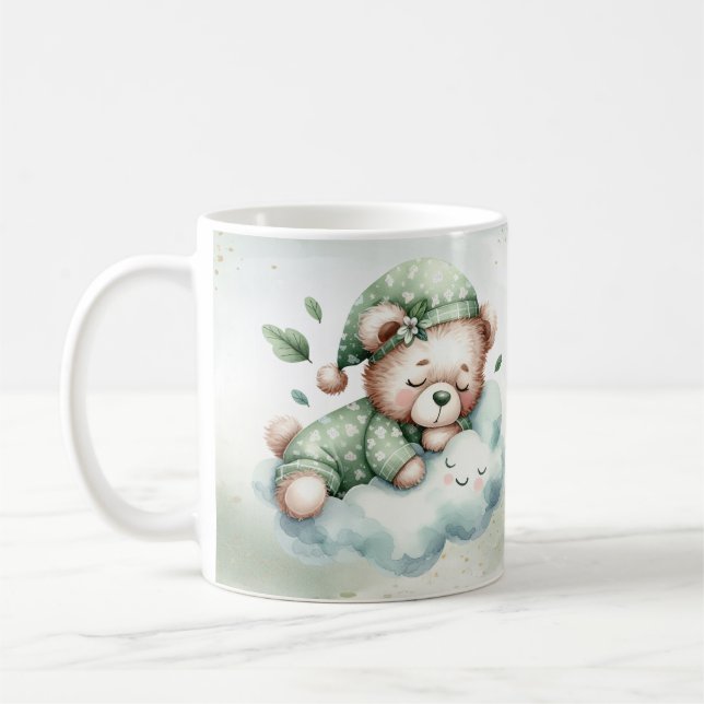 Grönt Boho Sleeping Nalle Cute Kaffemugg (Vänster)