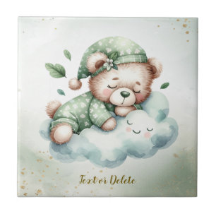 Grönt Boho Sleeping Nalle Cute Kakelplatta