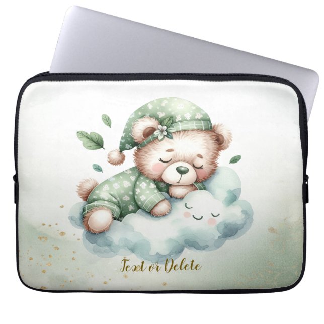 Grönt Boho Sleeping Nalle Cute Laptop Fodral (Framsidan)