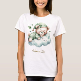 Grönt Boho Sleeping Nalle Cute Party Kvinnor T Shirt