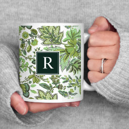 Grönt Boho Vintage Blommigt Monogram Kaffemugg