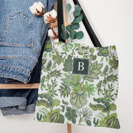 Grönt Boho Vintage Blommigt Monogram Tygkasse