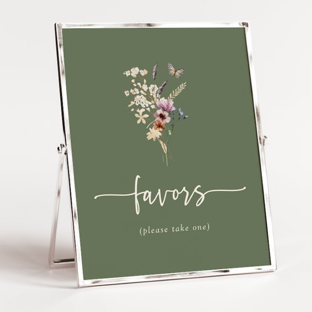 Grönt Boho Wildblomma Cards and Gifts Poster (Sage Green Boho Wildflowers Gifts Poster with Butterfly by Painted Paperie
)