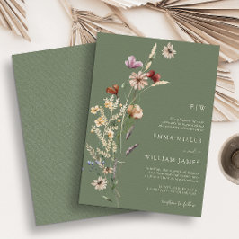 Grönt Boho WildblommBröllop Inbjudningar