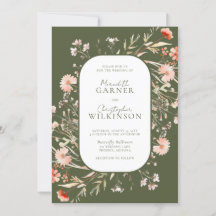 Grönt Boho Wildblommors inbjudan till fotobröllop