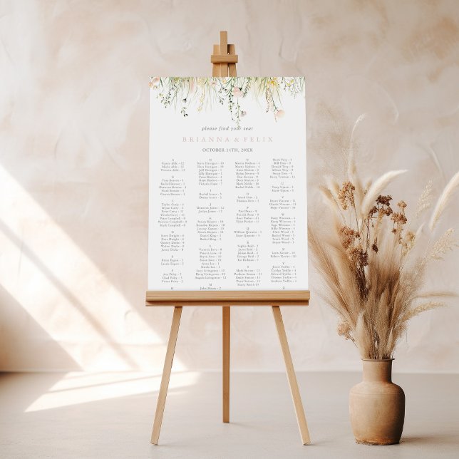 Grönt Boho Wildbloms alfabetiska sittningsschema Poster (Skapare uppladdad)