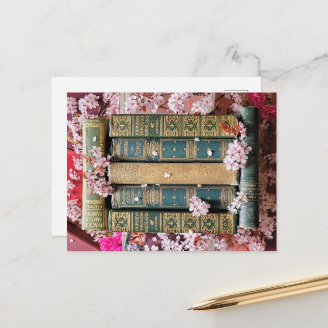 GRÖNT BOKAR - ROSA BLOMMAR VYKORT (Fram/Back In Situ)