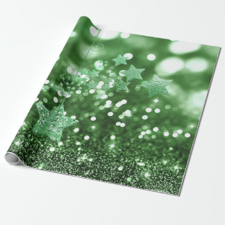 Grönt Bokeh Faux Glitter & Stars Presentpapper