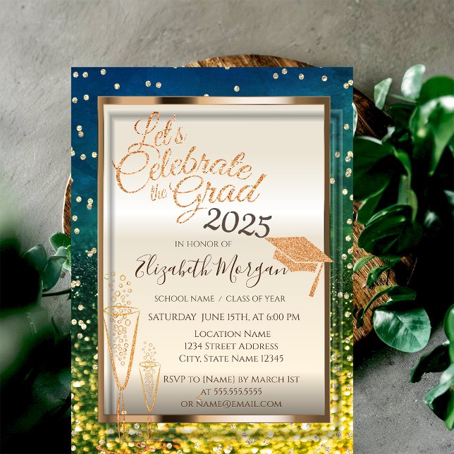 Grönt Bokeh,Glitter Grad Cap,Glass Studenten Inbjudningar (Skapare uppladdad)