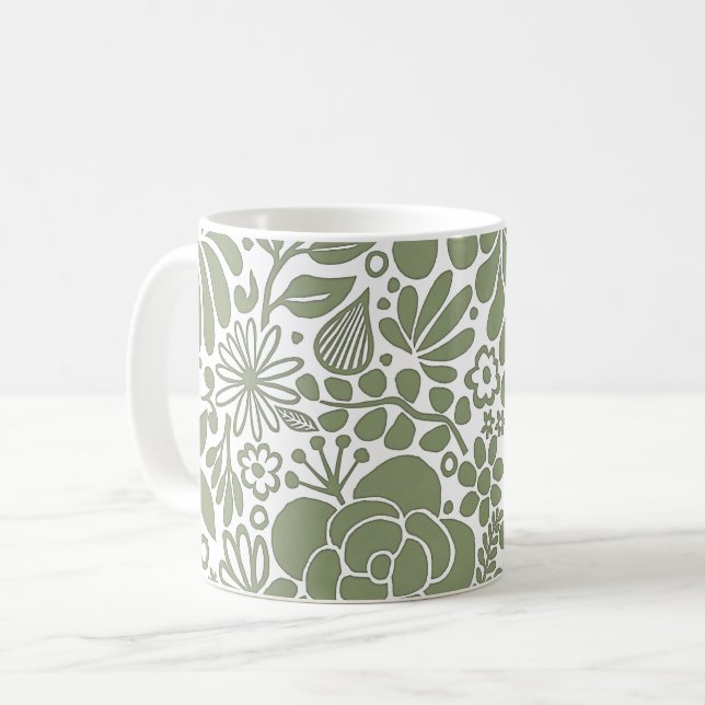 Grönt Bold Vild Flowers & Löv Garden Kaffemugg (Framsida vänster)