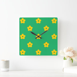 Grönt Bold Y2K Wildblomma Vibrant Home Decor Fyrkantig Klocka