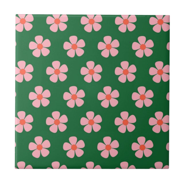 Grönt Bold Y2K Wildblomma Vibrant Vår Decor Kakelplatta (Framsidan)