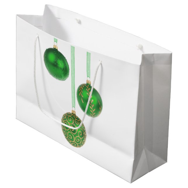 Grönt Boll julprydnad Large Gift Bag (Framsidan Vinklad)