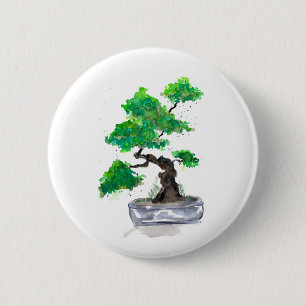 Grönt Bonsai Vattenfärgsknapp Knapp