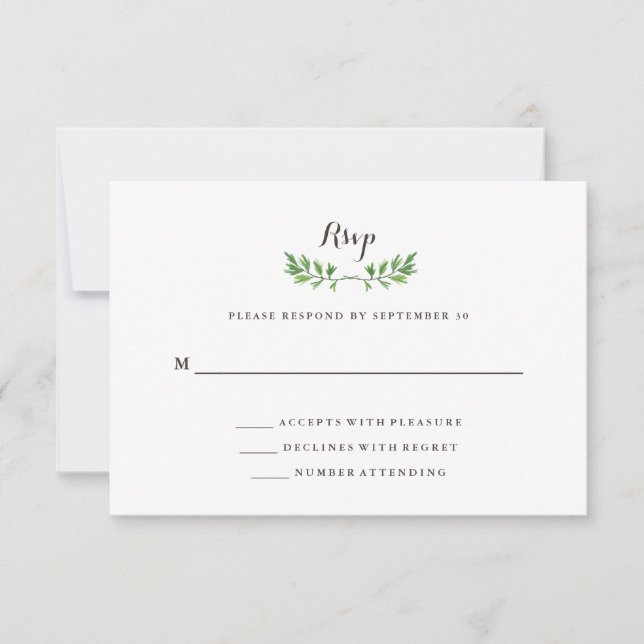 Grönt Botanical Löv Bröllop Response OSA Kort (Framsida)
