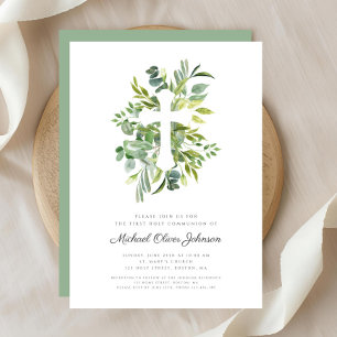 Grönt Botanicals Kor Religiösa First Communion Inbjudningar