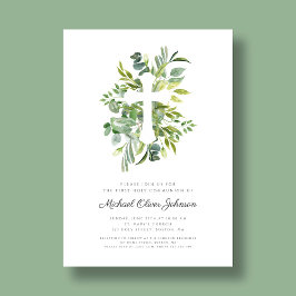 Grönt Botanicals Kor Religiösa First Communion Inbjudningar
