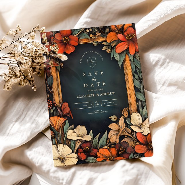 Grönt Botaniska Art nouveau Bröllop Spara Datumet (Skapare uppladdad)