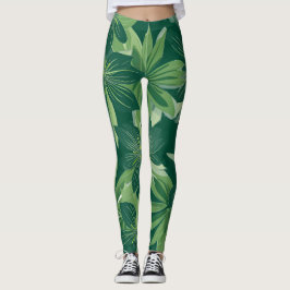 Grönt Botaniska Löv-allt-over-print-strängar Leggings