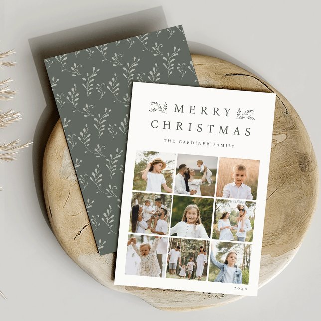 Grönt Botaniskt 9 Fotorutnätskoage Julkort (Skapare uppladdad)