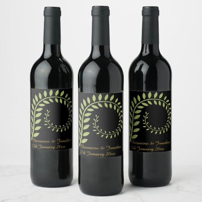 GRÖNT BOTANISKT BLACK ANPASSADE VIN ETIKETT (Flaskor)