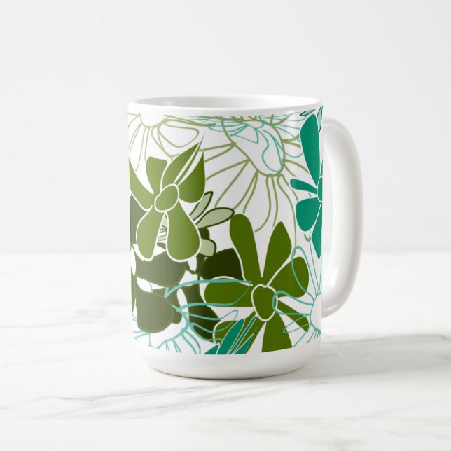 Grönt botaniskt bladsmönster | Minimalt blomsterde Kaffemugg (Framsida höger)