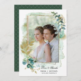 Grönt Botaniskt Bröllop-fotokort för Tack Inbjudningar